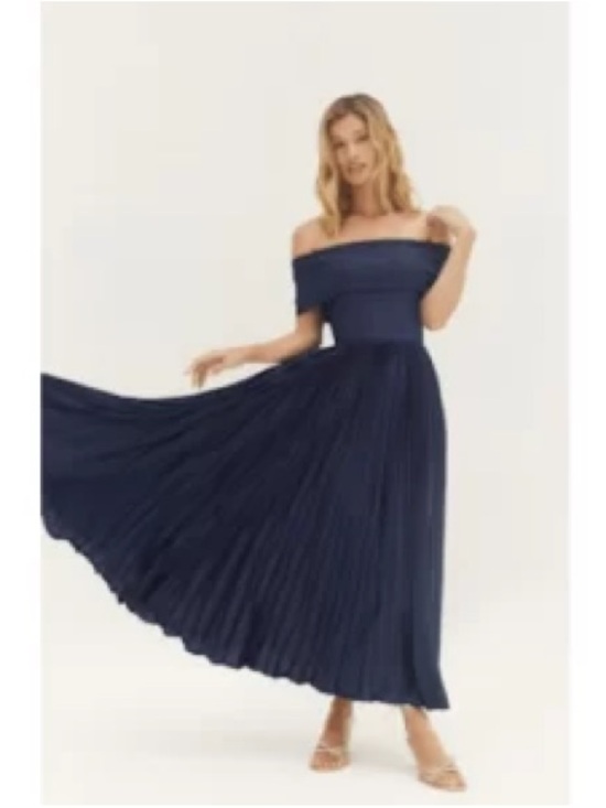 Hutch Dresses & Skirts - Hutch Off-Shoulder Pleated Midi Dress in Navy